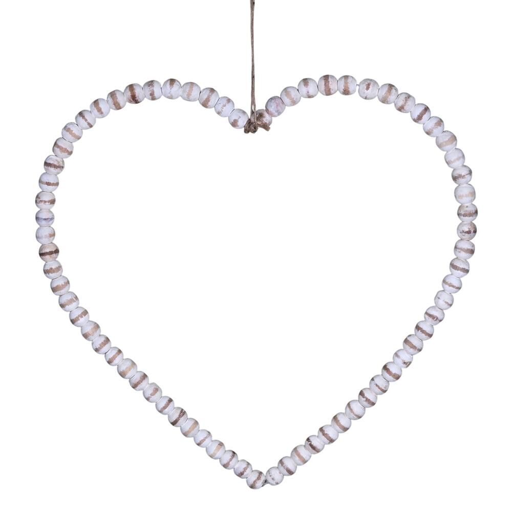 Beaded Natural/White Washed NWOT wood bead Wall Heart Decoration Medium white